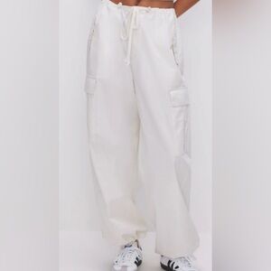 Good American Cream Parachute Pant
